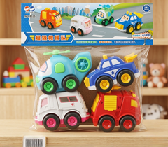 4 Pcs Cartoon Inertial Rescue Vehicles – Pull Back Car Toy Set