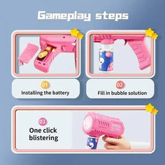 Space Rocket Bubble Gun – LED Light-Up Bubble Blaster Toy