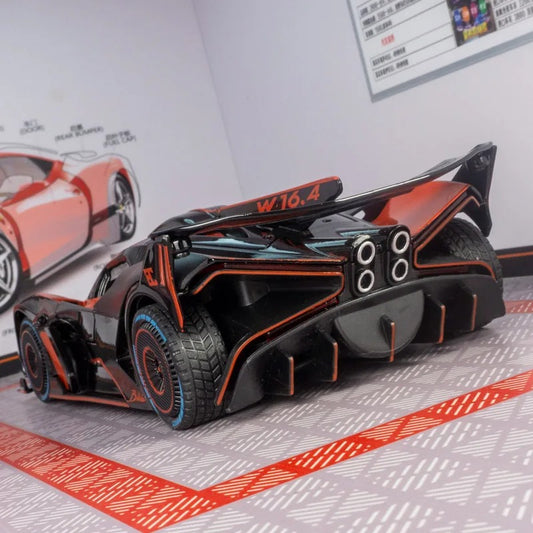1:24 Bugatti Bolide with Smoke &; Music – Diecast Pull Back Racing Car Toy